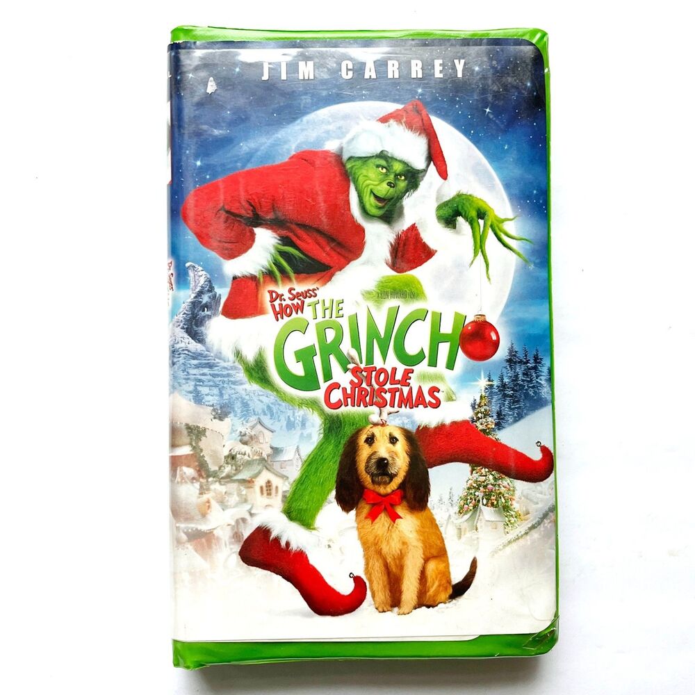 Dr. Seuss How the Grinch Stole Christmas Green Clamshell VHS 2001 Jim Carrey